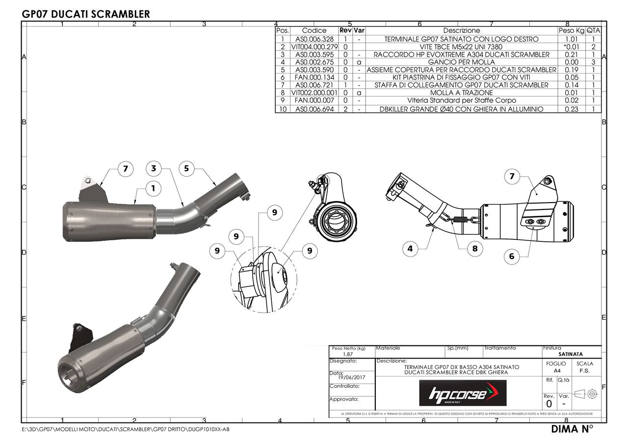 HP Corse échappement GP07 Satin Ducati Scrambler 803 2015-2016