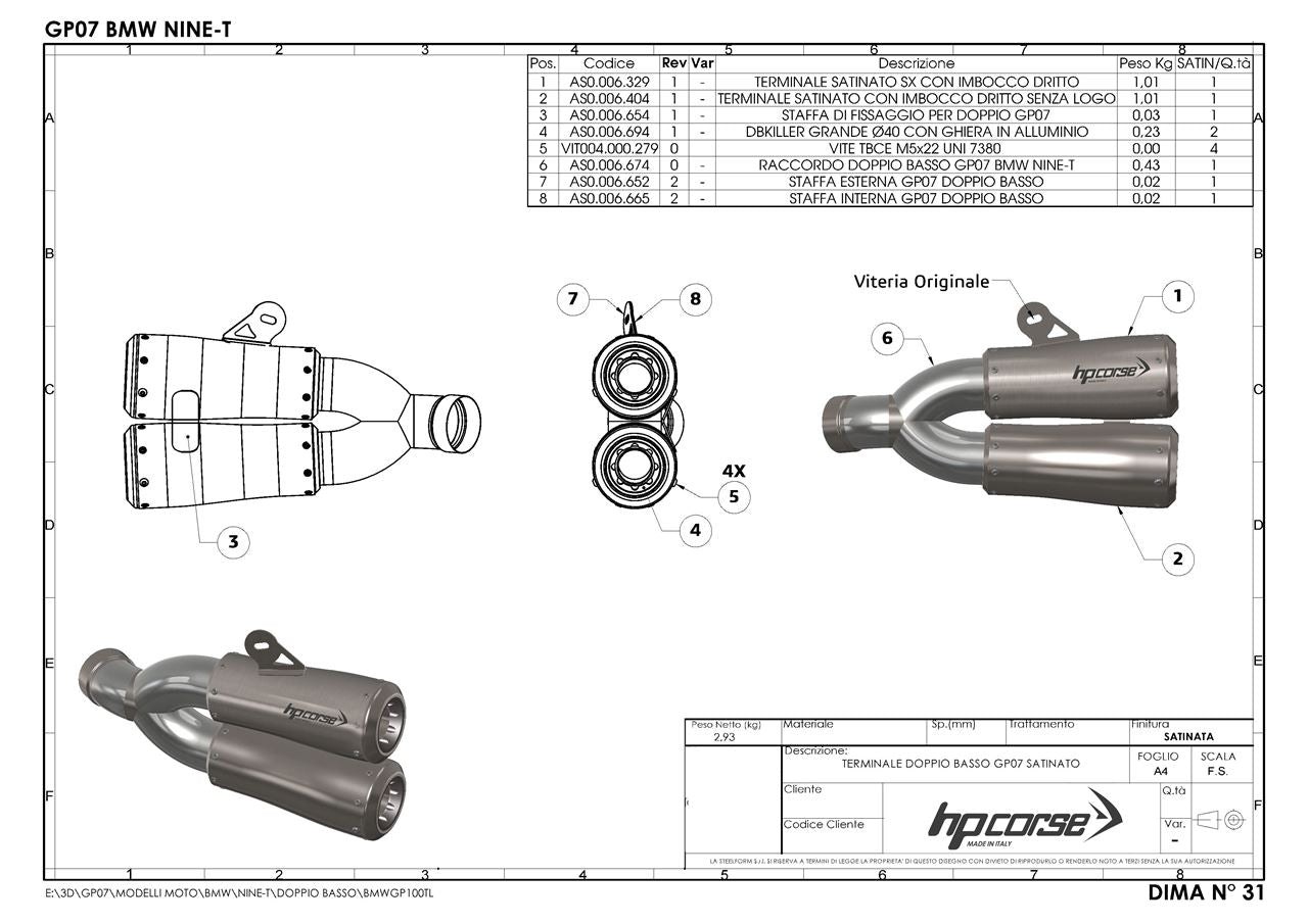 HP Corse échappement GP07 Satin BMW R Ninet 2014 - 2020
