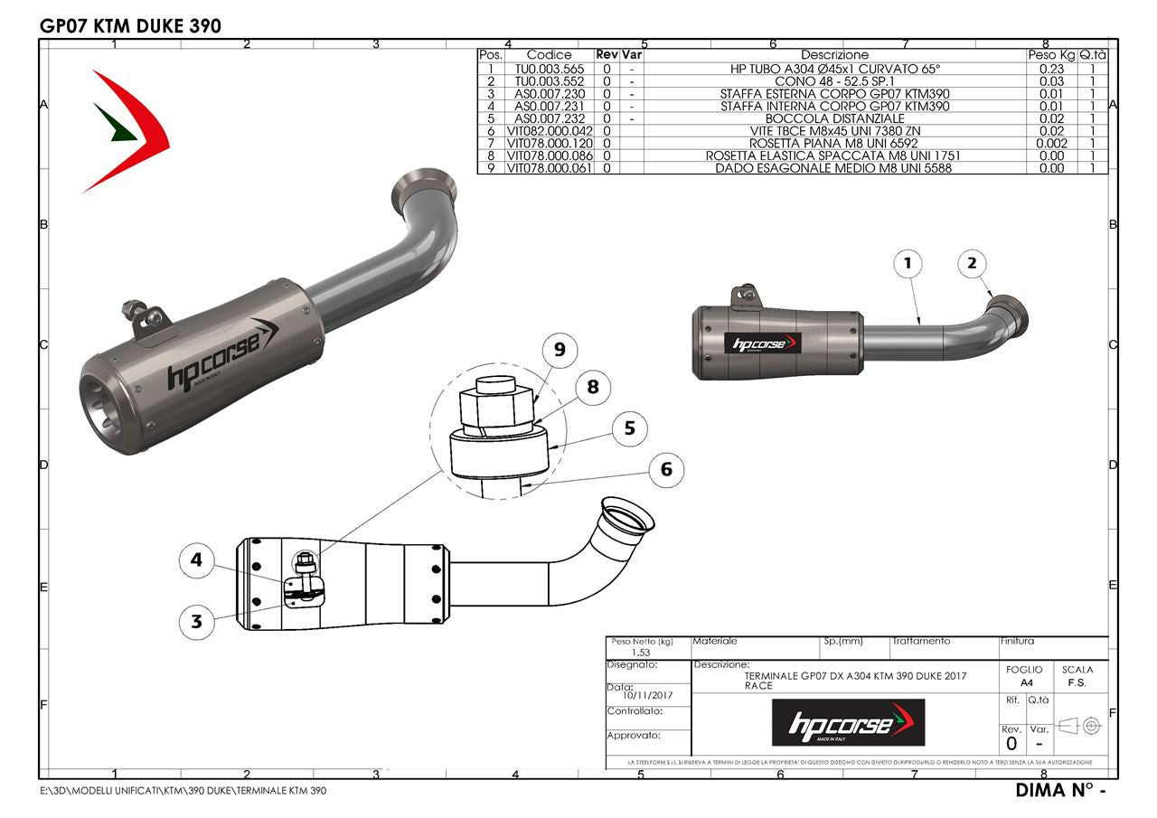 HP Corse échappement GP07 Black KTM Duke 390 2017-2020