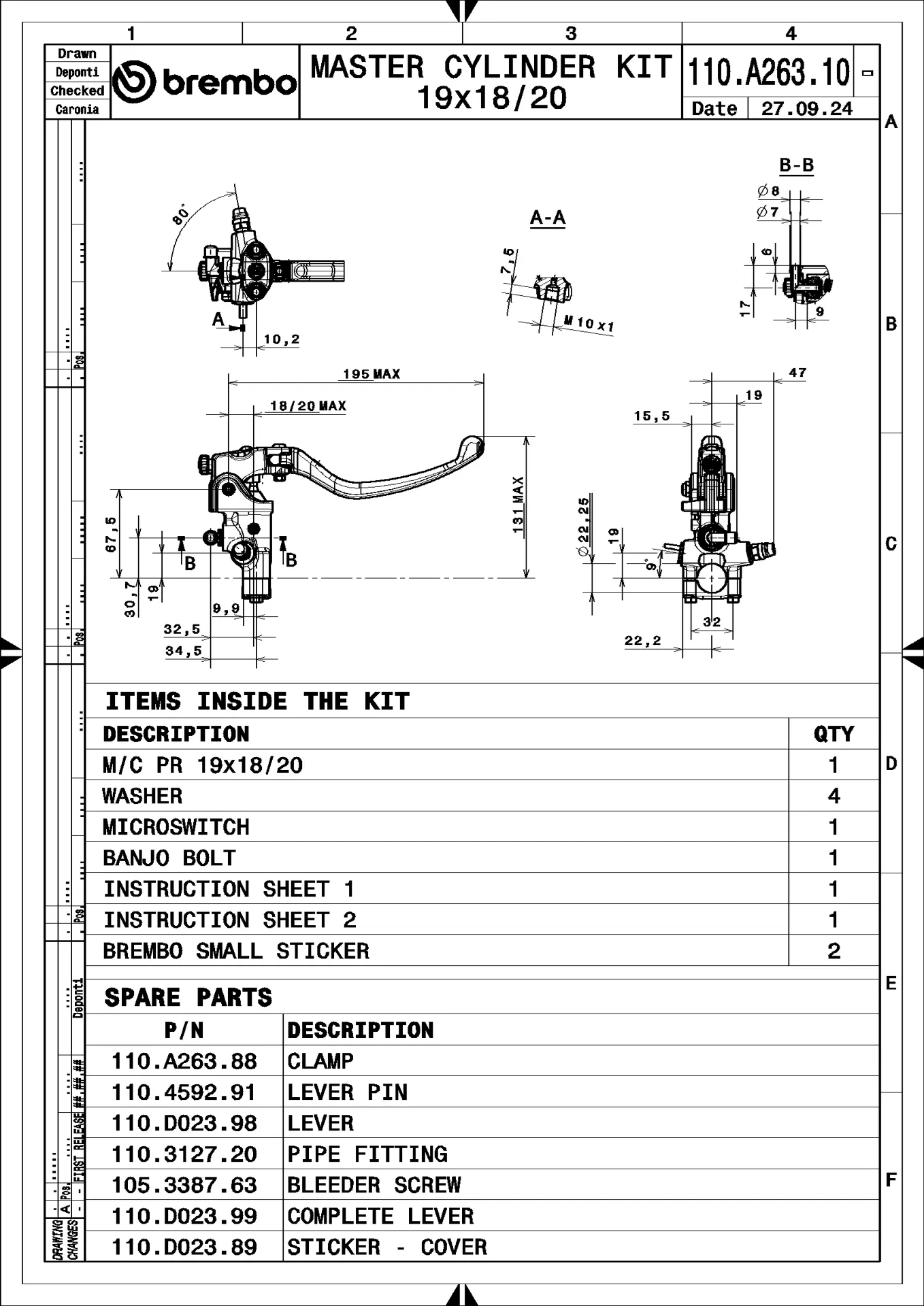 Brembo RCS19 Frein Master Cylinder