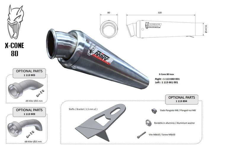 Outletdeal: MIVV X-Cone 80 Universele Demper – Rechts – RVS
