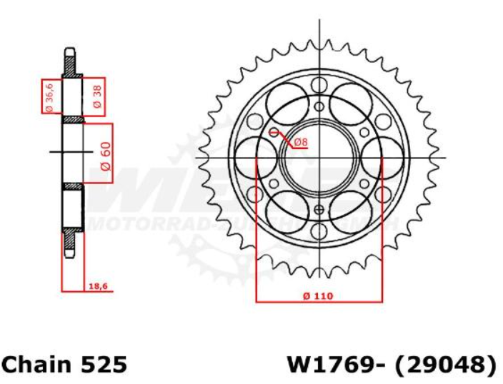 Wieres 525 achtertandwiel 42-tands Ducati Panigale 1299 (2015-2017)