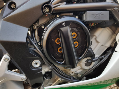 Open koppelingsdeksel met lexaan venster MV Agusta Dragster 800 RR E3 (2015-2017) zwart koppelingsdeksel met zwarte drukplaat en gouden veerschotels