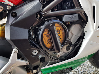 Open koppelingsdeksel met lexaan venster MV Agusta Dragster 800 RR E3 (2015-2017) zwart koppelingsdeksel met gouden drukplaat en gouden veerschotels