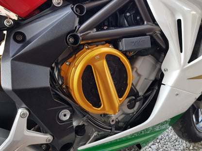 Open koppelingsdeksel met lexaan venster MV Agusta Dragster 800 E3 (2014-2017) goud met zwarte drukplaat en zwarte veerschotels