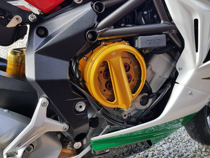 Open koppelingsdeksel met lexaan venster MV Agusta Brutale 675 (2012-2013) gouden met gouden drukplaat en rode veerschotels