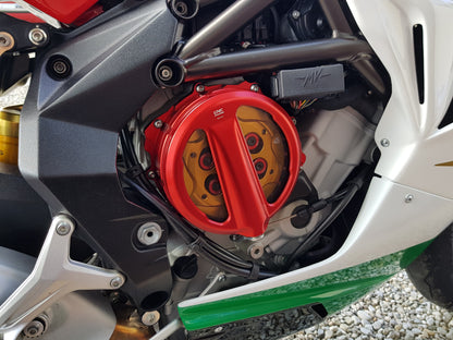 Open koppelingsdeksel met lexaan venster MV Agusta Dragster 800 RR E4 (2018-2020) rood met rode drukplaat en gouden veerschotels