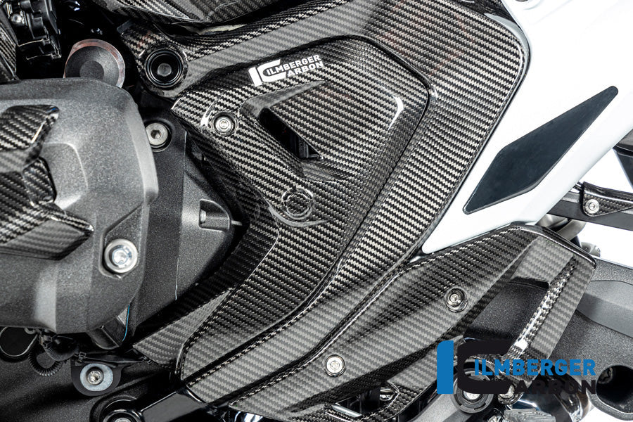 Driehoekige Frame cover links glanzend carbon BMW R1300GS Adventure Triple Black 2024+