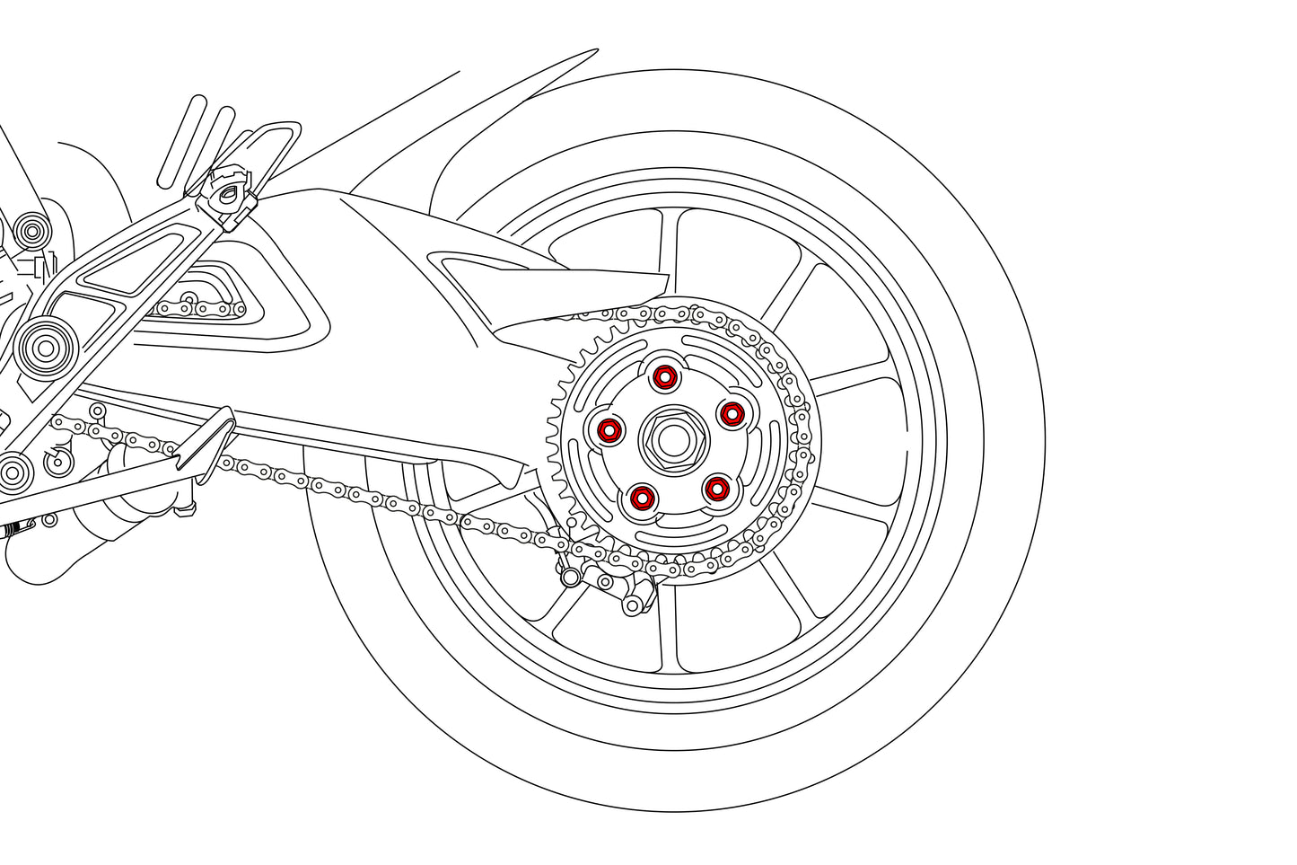 Achtertandwieldrager moeren (5 st.) Ducati Panigale V4 Tricolore IT (2025+)