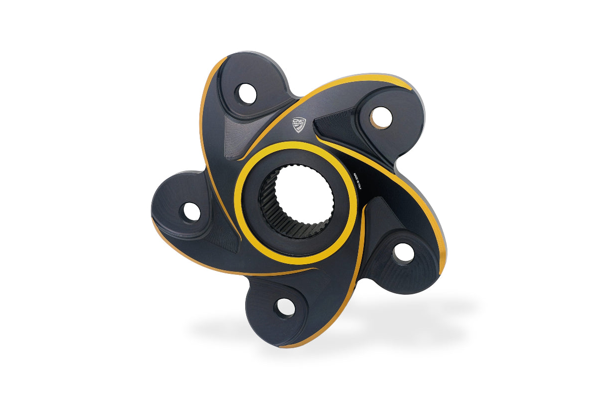 Achtertandwieldrager Black Edition (rood of goud accent) - Ducati Monster 1100 (2009-2015) zwart-goud vooraanzicht
