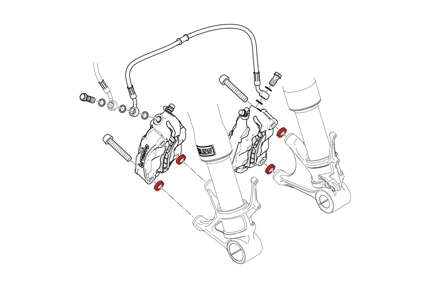 Remklauw Spacer Kit (4 st.) Ducati Panigale V4 SP2 30 Anniversario 916 (2024+) technische tekening onderdeel