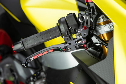 Lightech Alien magnesium opklapbare rem- en koppelingshendel set - Aprilia RS660 (2021+) remhendel vooraanzicht incl optionele rode inserts