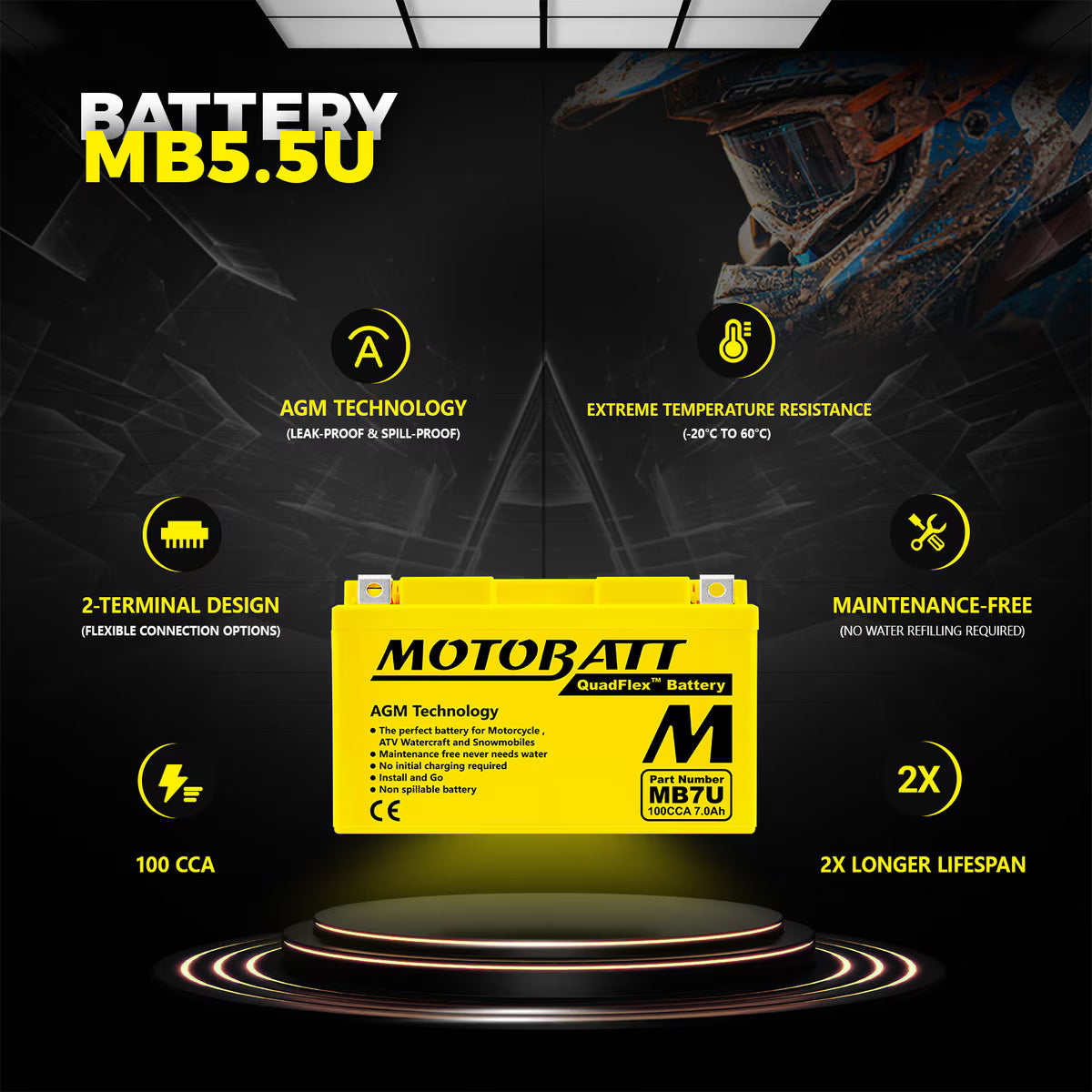 MotoBatt MB7U SLA Batterie 12V / 7AH / 100CCA (7,4AH 20HR / 324PHCA)