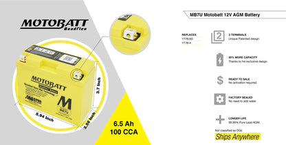 MotoBatt MB7U SLA Batterie 12V / 7AH / 100CCA (7,4AH 20HR / 324PHCA)