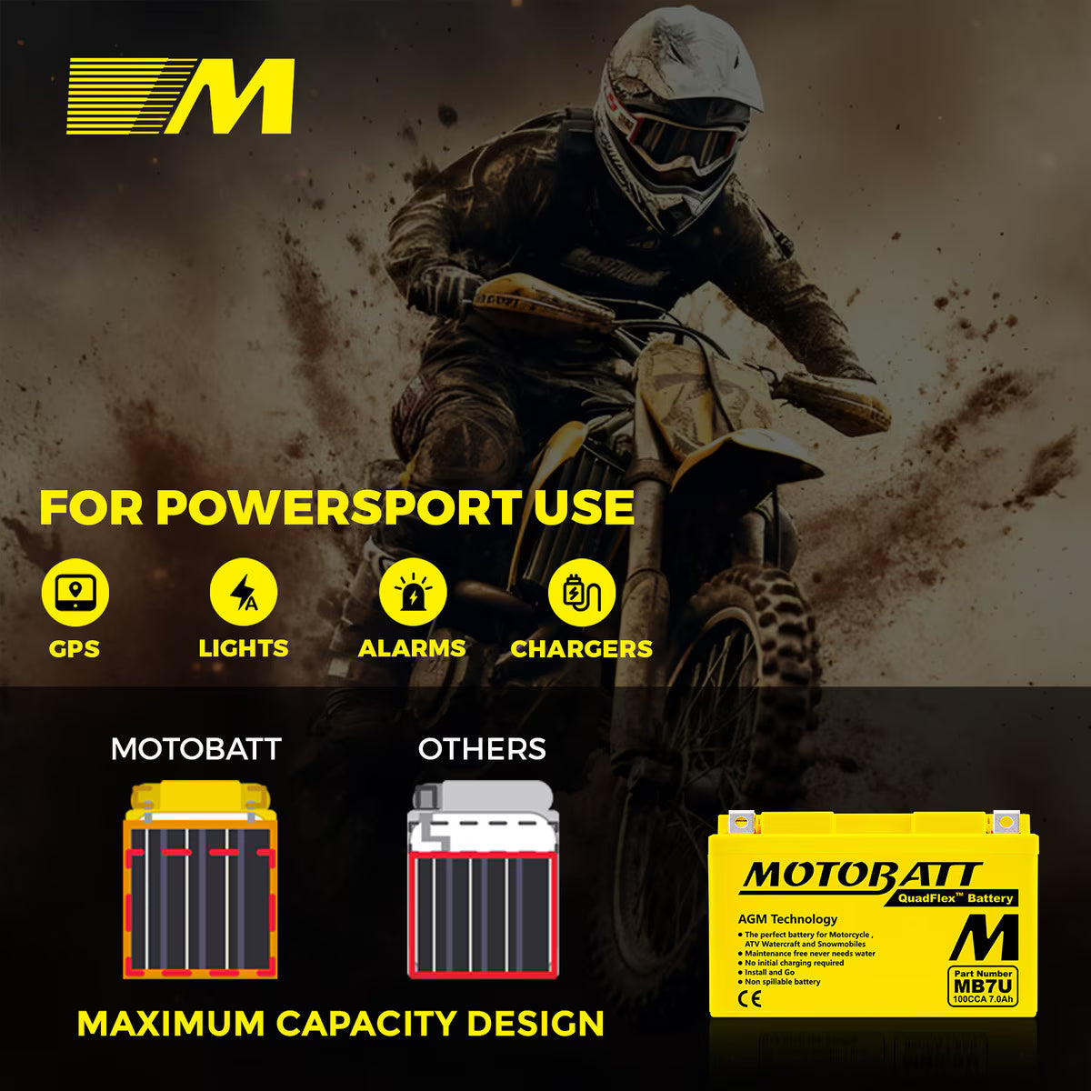 MotoBatt MB7U SLA Batterie 12V / 7AH / 100CCA (7,4AH 20HR / 324PHCA)