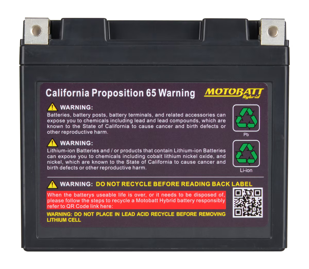 MotoBatt MHTX16 Hybrid Lithium-La Battery 12V / 350CCA (10AH / 16.5AH PB EQ / 500PHCA)
