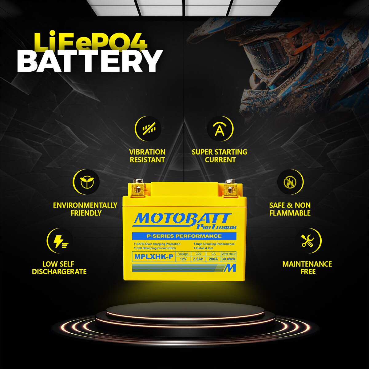 MotoBatt MPLXHK-P Pro Batterie Lithium 12V / 165CCA (2,2AH)
