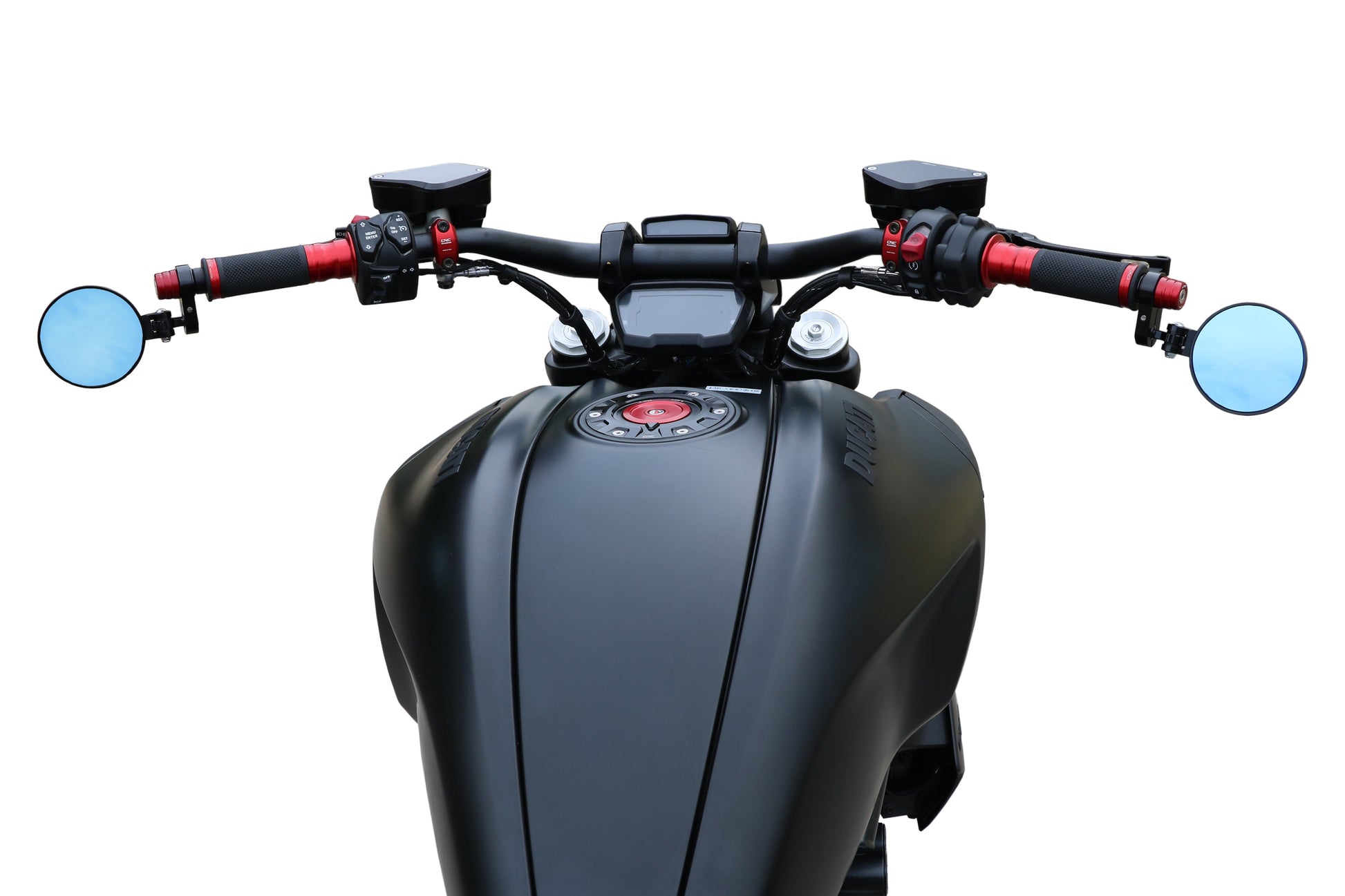 Stuurgewichtset 'Mini' CNC Racing Triumph Speed Twin 1200 (2021+) gemonteerd op stuur inclusief bar-end spiegels