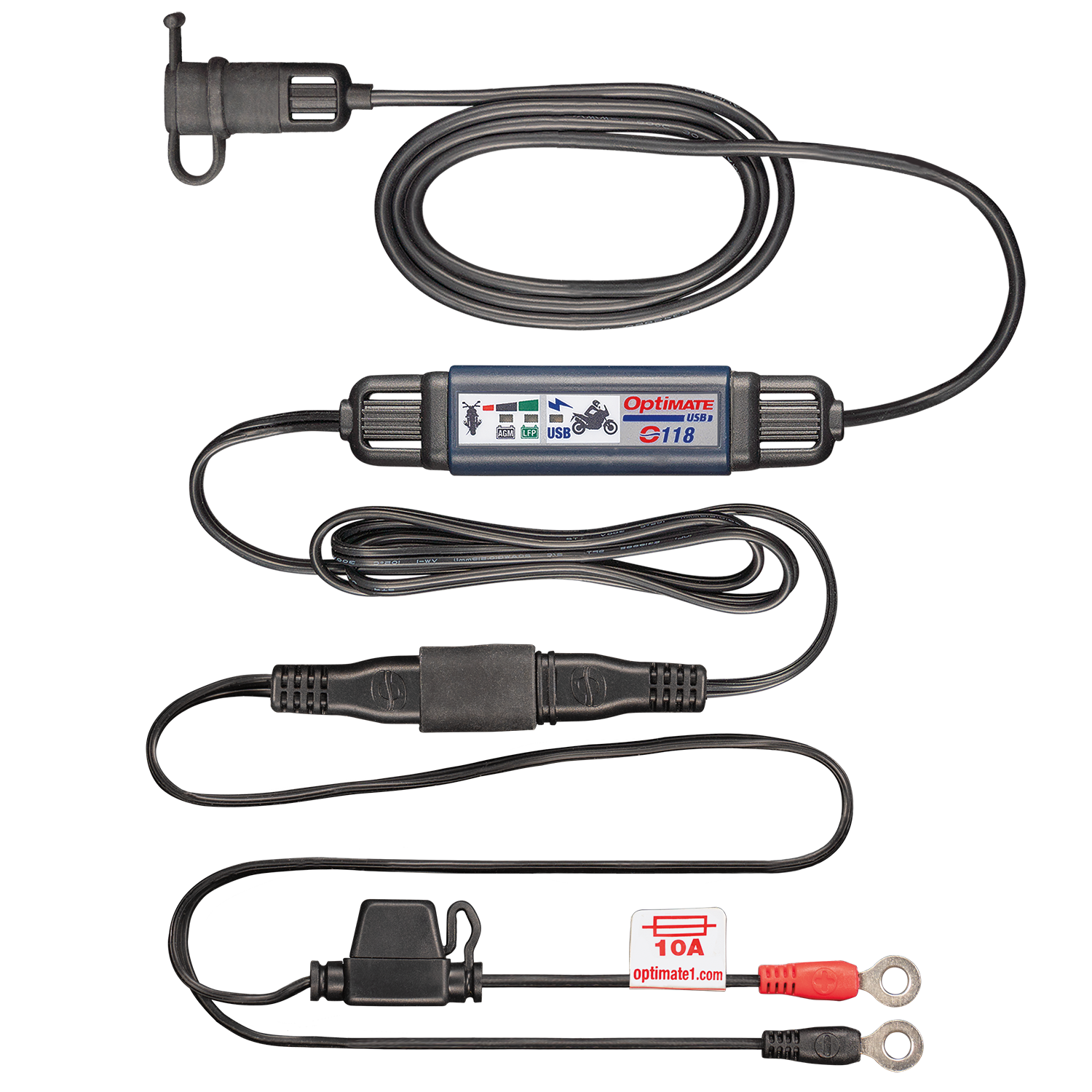 OptiMate O-118 USB-lader – M6 ringen naar 1x USB-C – vaste montage – 16W