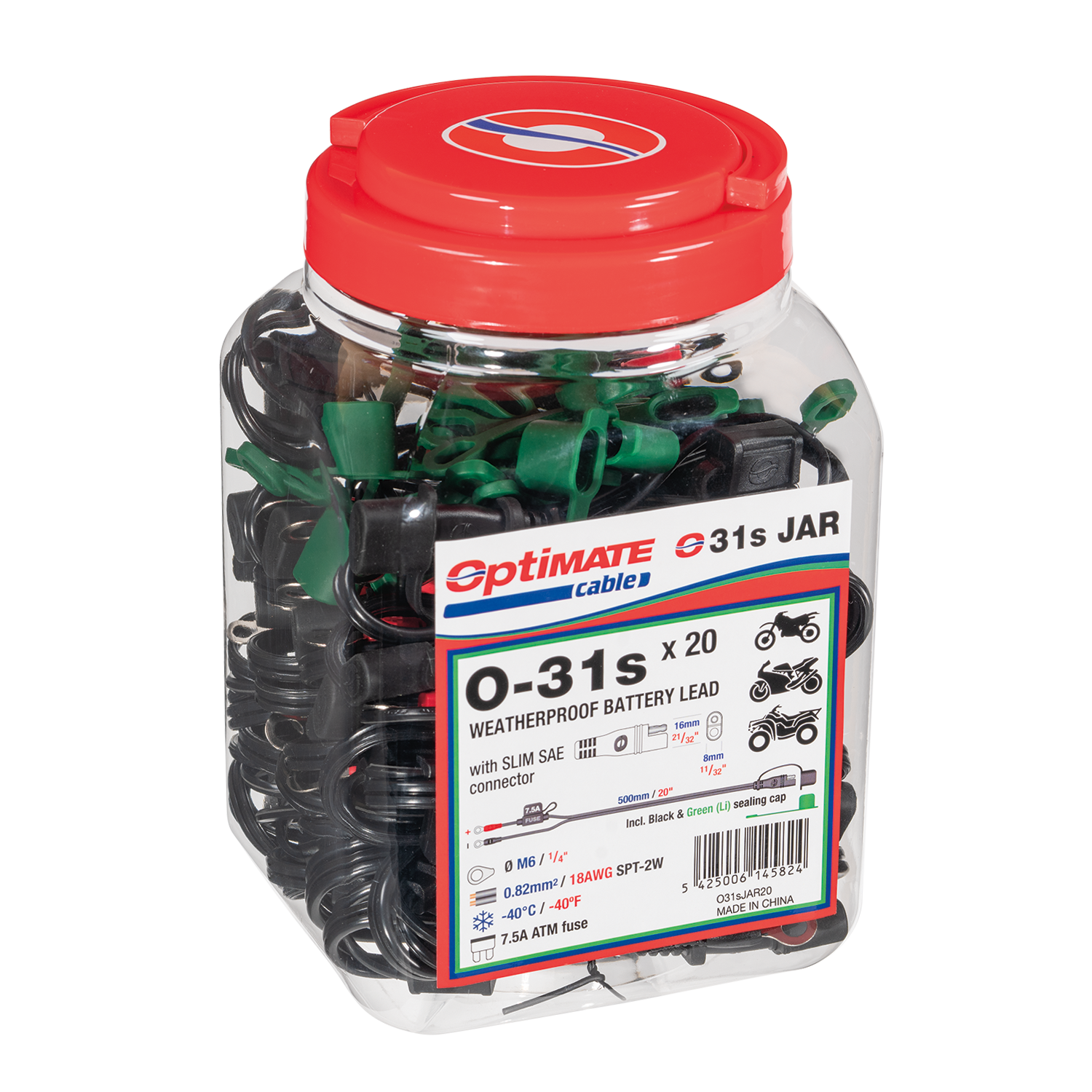 OptiMate O-31s accukabel x20 – ringen M6 naar SAE slim – 7A max
