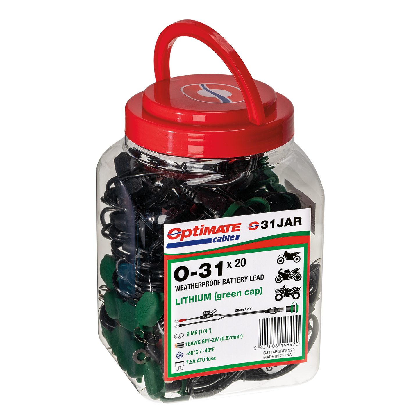 OptiMate O-31 accukabel x20 – ringen M6 naar SAE – 7A max