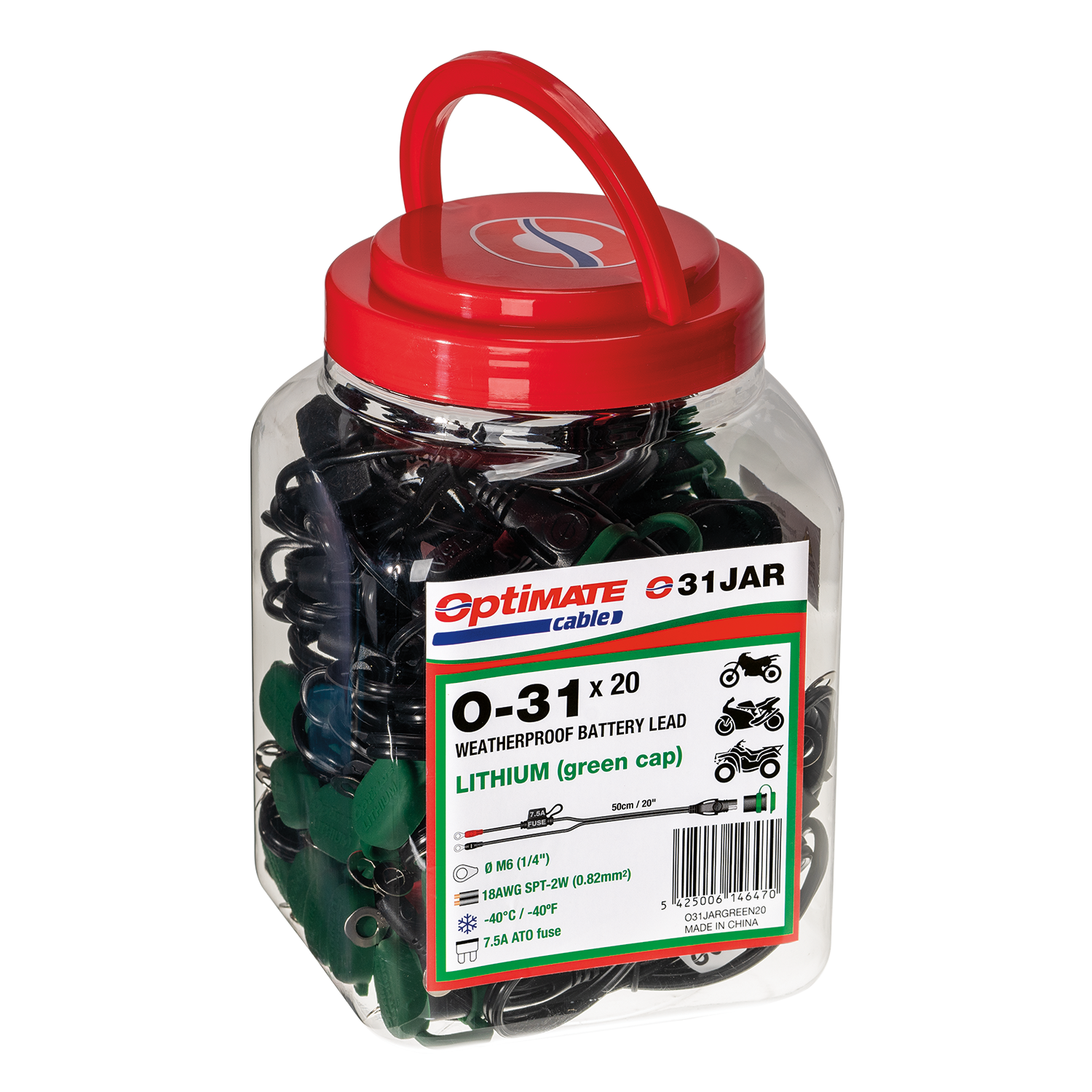 OptiMate O-31 accukabel x20 – ringen M6 naar SAE – 7A max