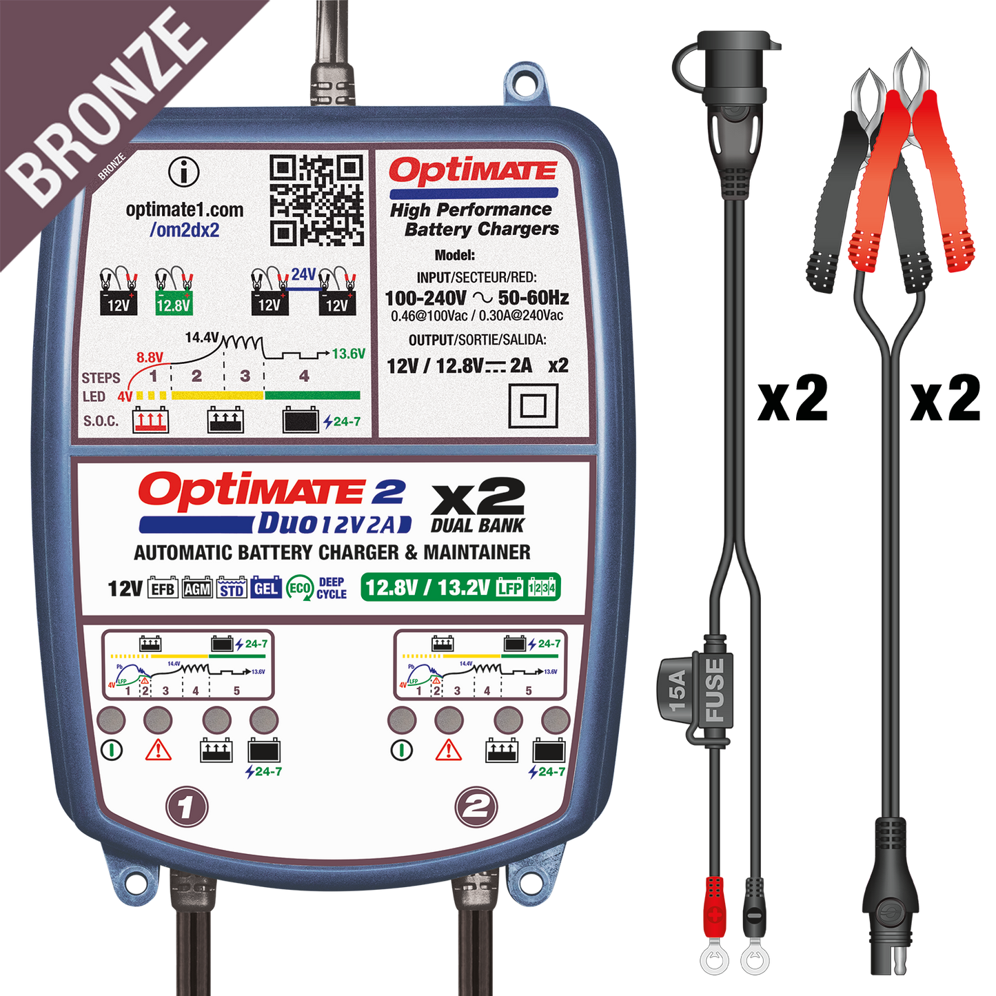 OptiMate 2 DUO x 2 BANK meerkanaals acculader