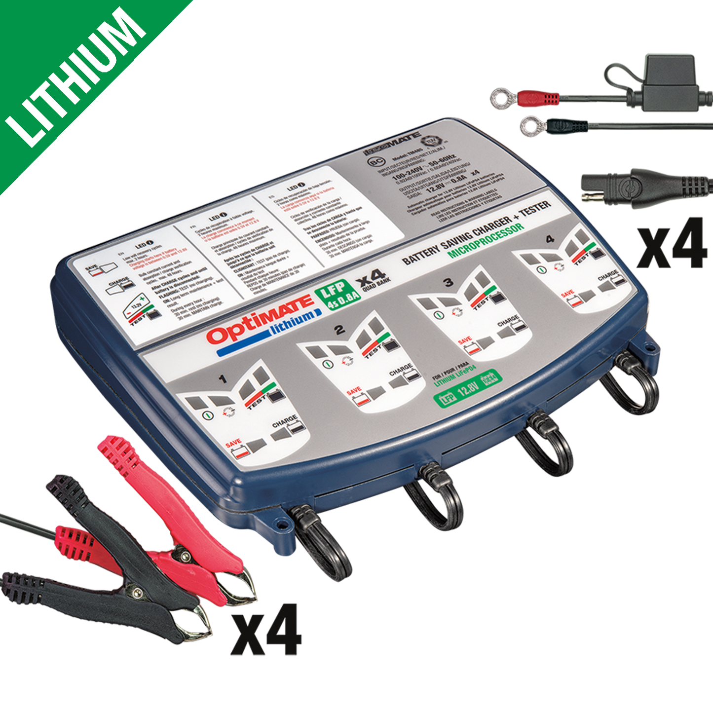 OptiMate Lithium 4s 0.8A Quad Bank lithium meerkanaals acculader