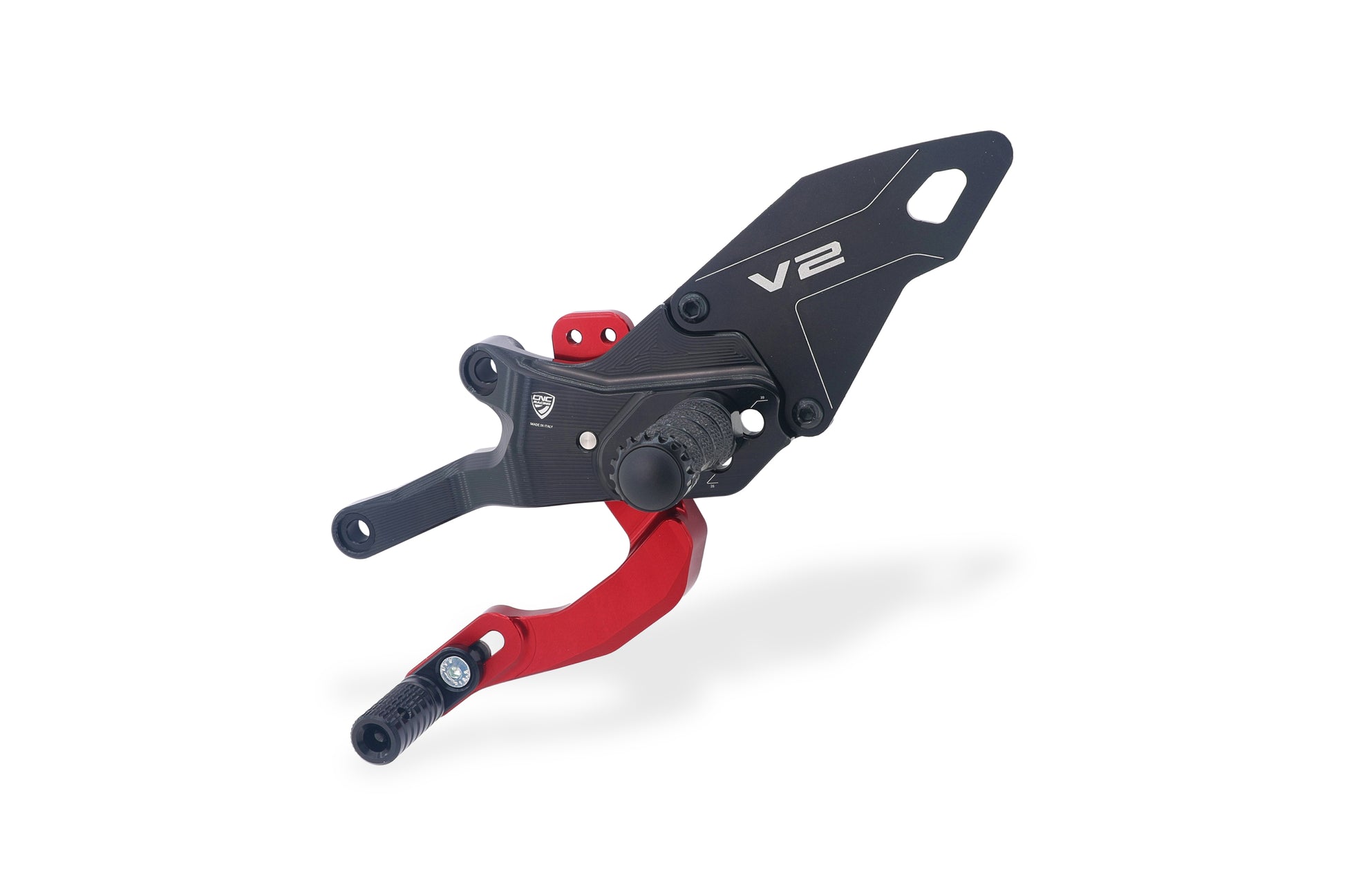 CNC Racing PE418BR remschakelset links – Ducati Panigale V2/V2S (2025+) – zwart met rode hevel, verstelbaar in 6 posities.