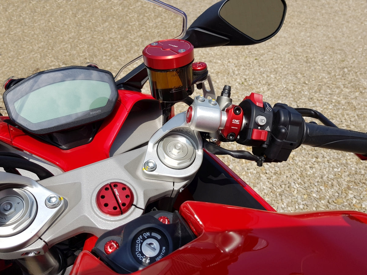 Balhoofd moer CNC Racing Ducati Monster S4R (2006-2009) rood gemonteerd op SuperSport