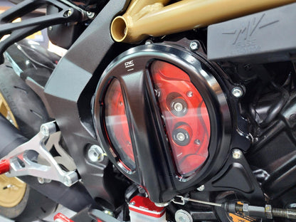 Two-Tone achterrem remvloeistof reservoir deksel 'Bicolore' MV Agusta Dragster 800 RR E5 (2021+) gemonteerd in rood-zilver achter open koppeling