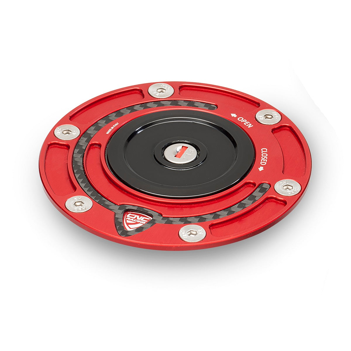 Kern met slot voor CNC Racing tankdop - Yamaha MT-07 Moto Cage (2015-2017) zwart gemonteerd in zwarte tankdop op Scrambler ter voorbeeld
