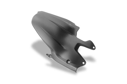Achteraanzicht van CNC Racing ZA222Y mat carbon achterspatbord Streetfighter V2 en Monster V2