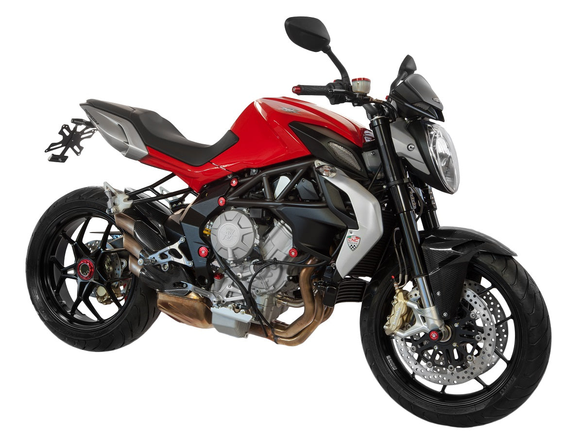 Stuurgewichtset 'Mini' CNC Racing Ducati Supersport 800 (2003-2005) rood gemonteerd op MV Agusta Brutale ter voorbeeld