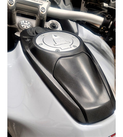 VERKOCHT_Carbon Tankcover met Telefoonvakje – Ducati Multistrada V4 (2021–2024) – (gebruikt)