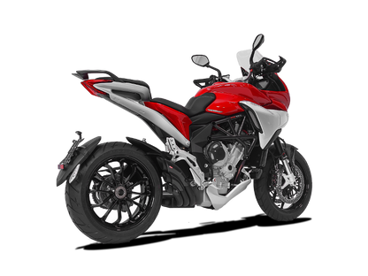 Achteraanzicht van de HP Corse Hydrotre Black Carbon uitlaat op MV Agusta Turismo Veloce
