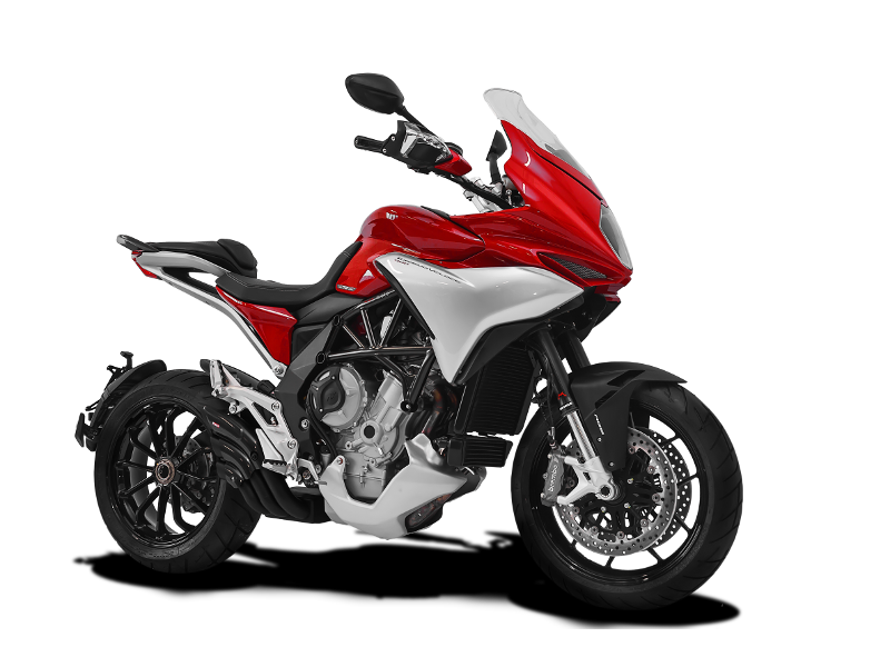 Vooraanzicht van de HP Corse Hydrotre Black Carbon uitlaat op MV Agusta Turismo Veloce