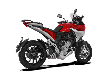 Achteraanzicht van HP Corse Hydrotre Satin Carbon uitlaat op MV Agusta Turismo Veloce