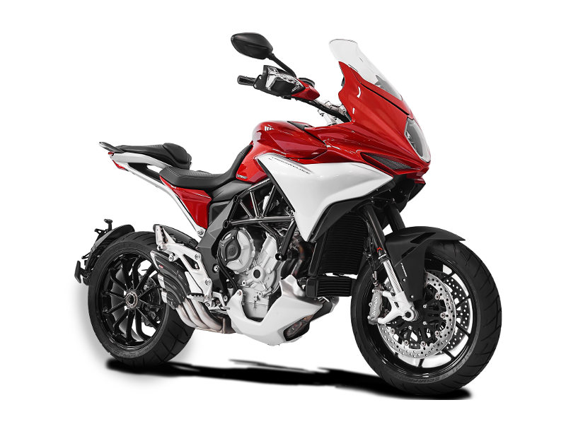 HP Corse Hydrotre Satin Carbon uitlaat op MV Agusta Turismo Veloce vooraanzicht