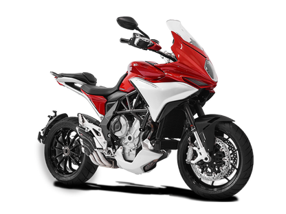 HP Corse Hydrotre Satin Carbon uitlaat op MV Agusta Turismo Veloce vooraanzicht