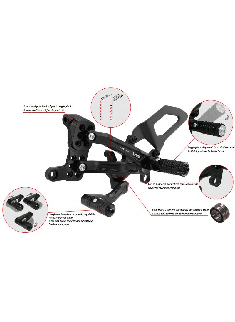 Adjustable rearsets with carbon Ducati Streetfighter V4